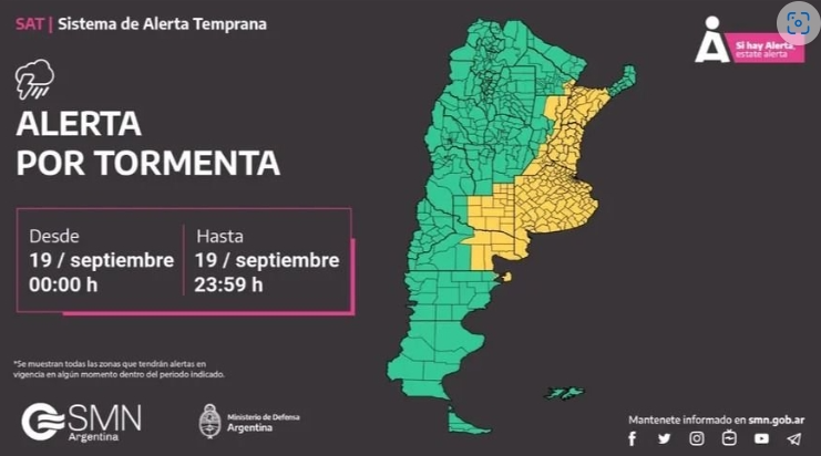 Alerta amarilla por temporal de tormentas