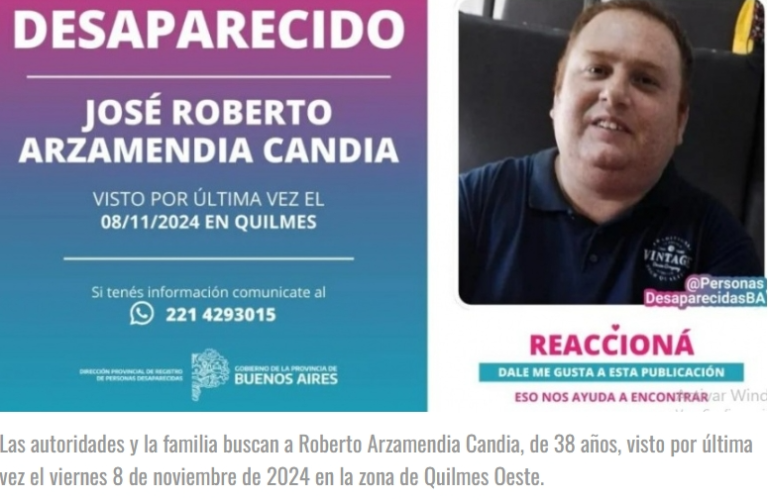 Quilmes Oeste: Buscan a un hombre que lleva una semana desaparecido