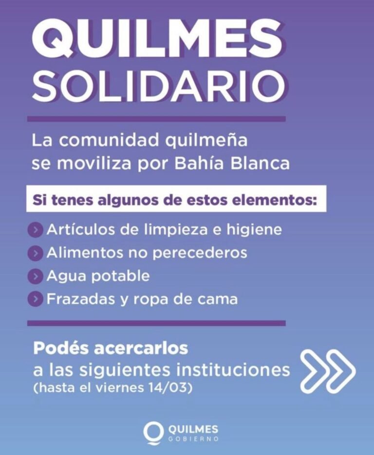 Quilmes Solidario: donde llevar donaciones para los afectados por el temporal en Bahía Blanca